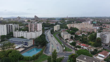 Quai-du-Verdanson-Lez-river-aerial-view-cloudy-day-Montpellier-France